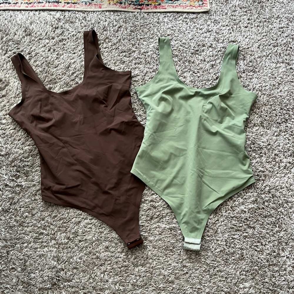 Pinsy Green Brown Scoop Tank Hourglass Shapewear Thong Bodysuits Women Size XL - Picture 2 of 16